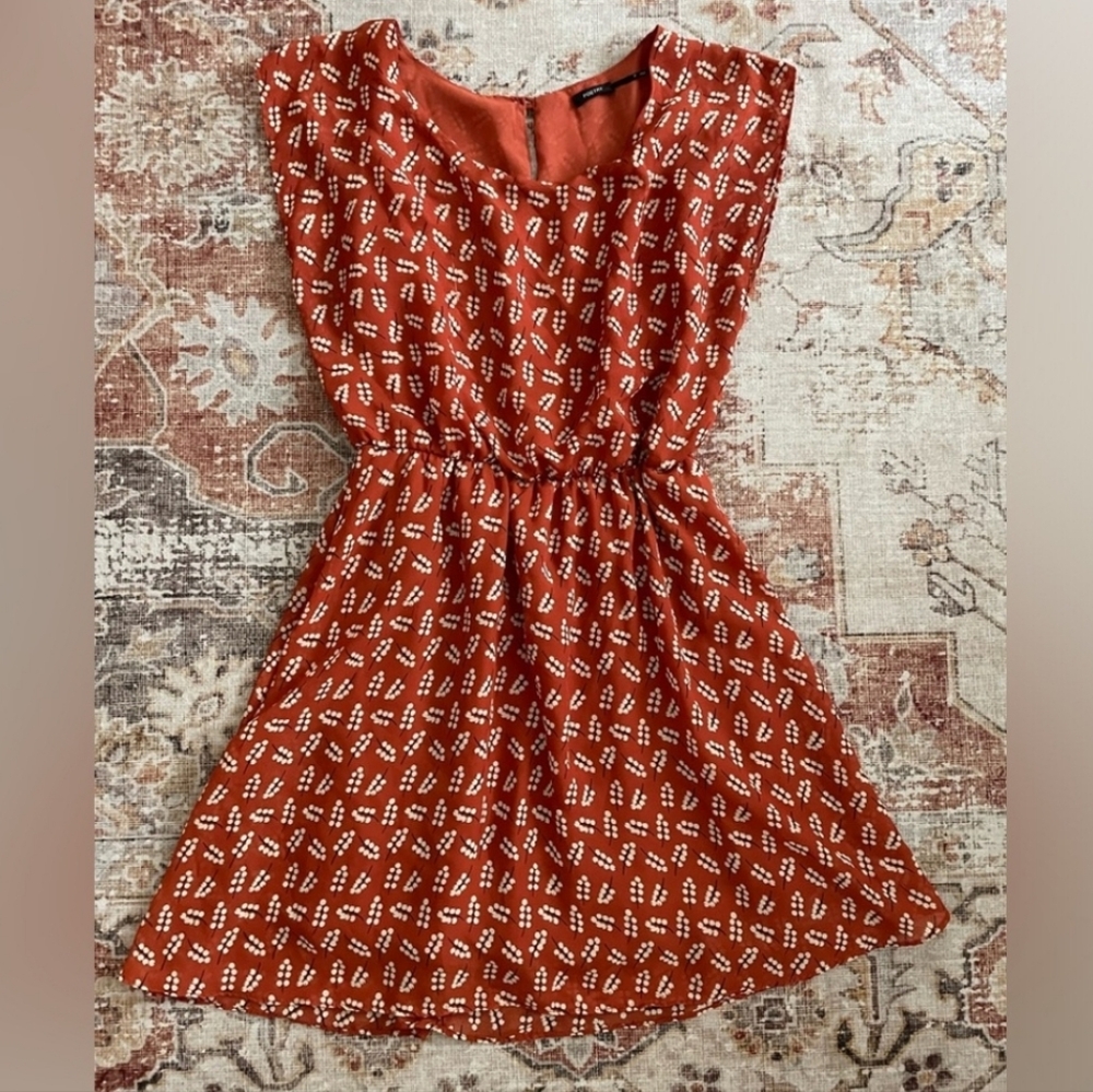 Poetry Rust Red Patterned Dress Medium